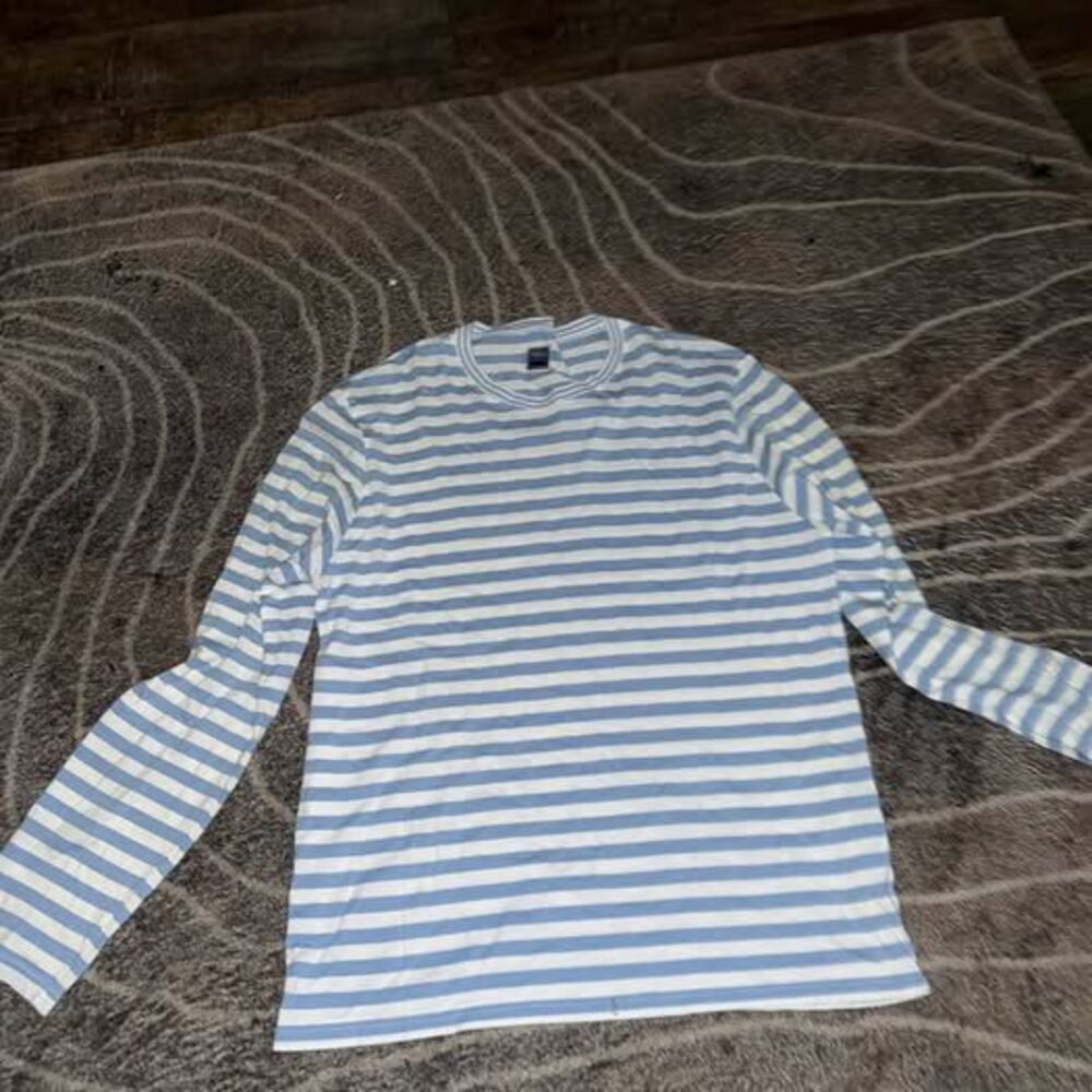 Fedeli Blue and White Striped Long Sleeve Shirt Size 54 men italian 100% cotton